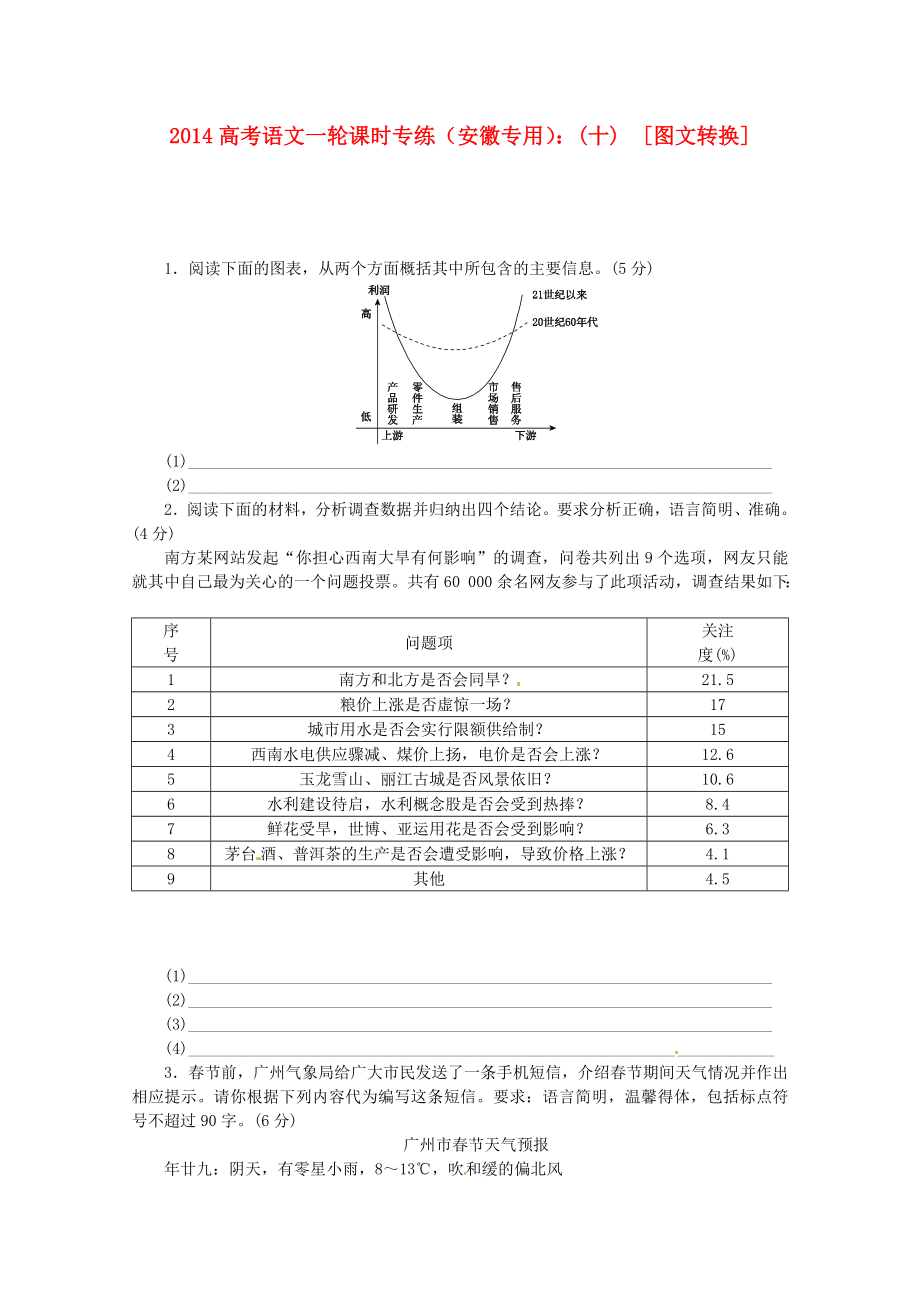 （安徽專用）2014高考語文一輪 課時專練(十) 圖文轉(zhuǎn)換 新人教版_第1頁