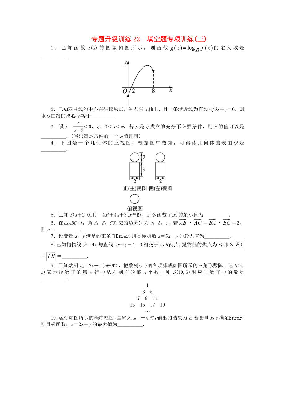 江西省2013年高考數(shù)學(xué)第二輪復(fù)習(xí) 專題升級(jí)訓(xùn)練22 填空題專項(xiàng)訓(xùn)練(三) 文_第1頁