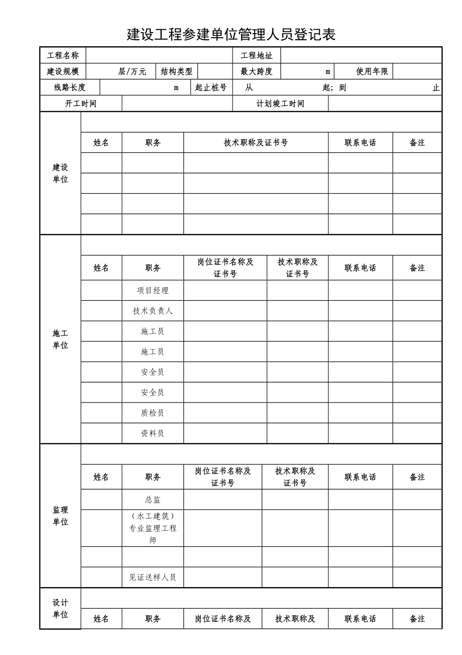 建设工程参建单位管理人员登记表_第1页