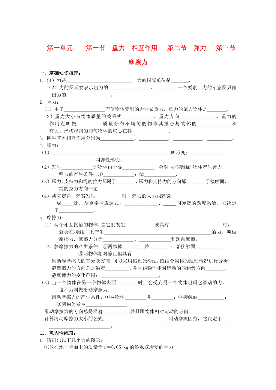 北京市房山区房山中学2012-2013学年高一物理 寒假作业3 相互作用_第1页