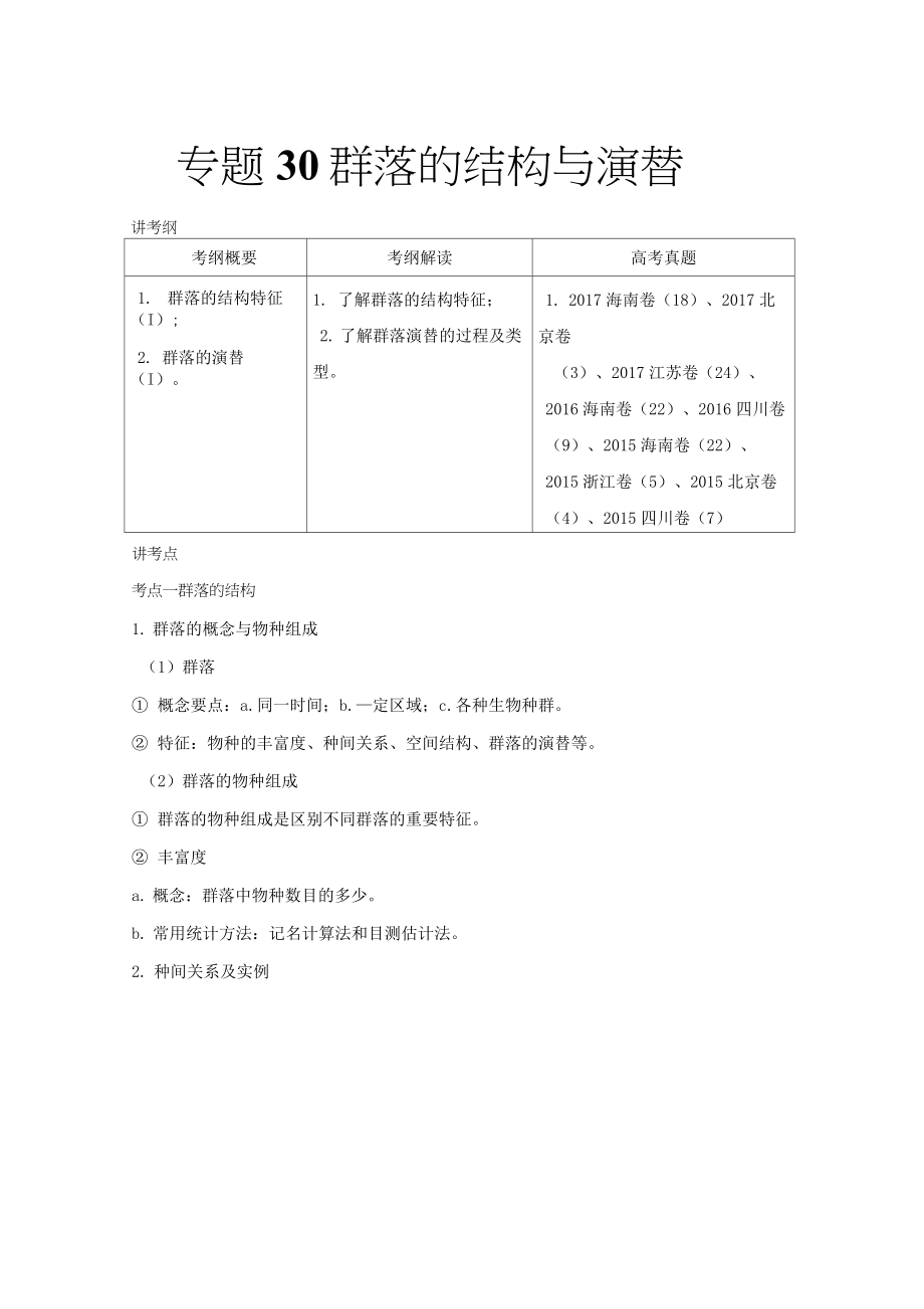 [高考生物]一輪復習人教版 群落的結構與演替 教案.doc_第1頁