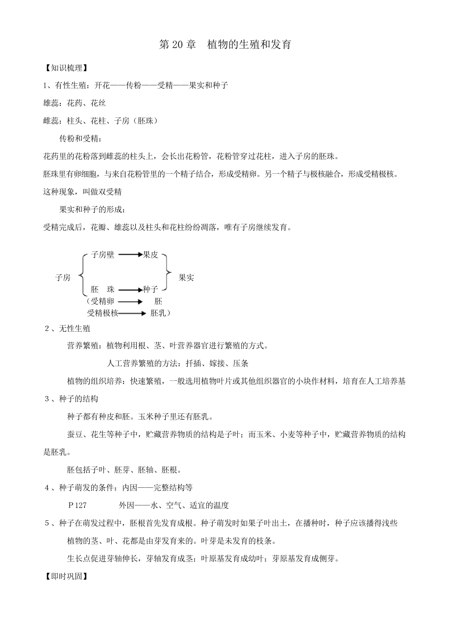 生物第20章《植物的生殖和发育》复习教案(苏科版八年级上)_第1页