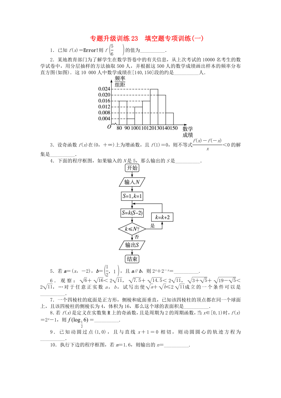 江西省2013年高考數(shù)學(xué)第二輪復(fù)習(xí) 專題升級(jí)訓(xùn)練23 填空題專項(xiàng)訓(xùn)練(一) 理_第1頁(yè)