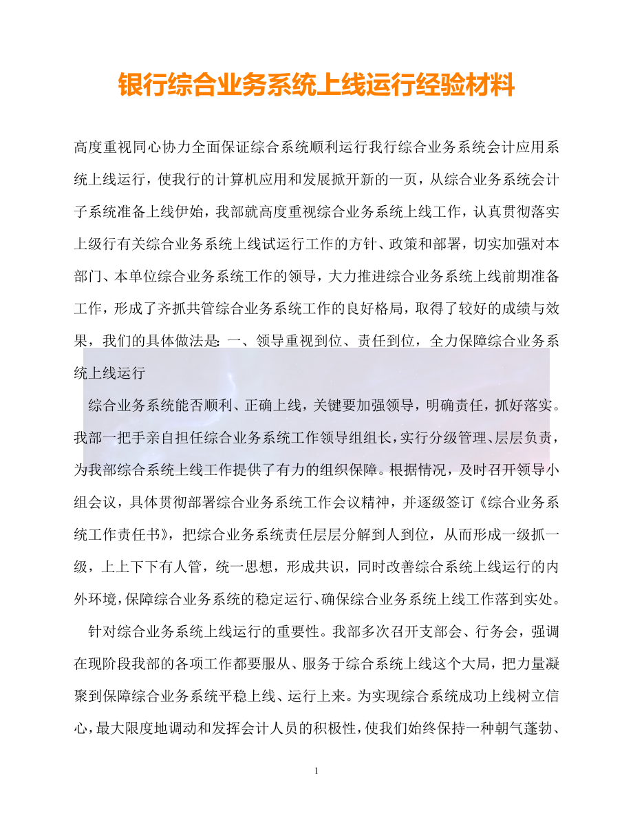 新版精选银行综合业务系统上线运行经验材料必备_第1页