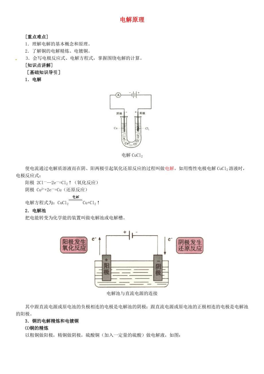 北京四中網(wǎng)校2013年高考化學(xué)一輪復(fù)習(xí) 電解原理知識(shí)導(dǎo)學(xué)_第1頁(yè)