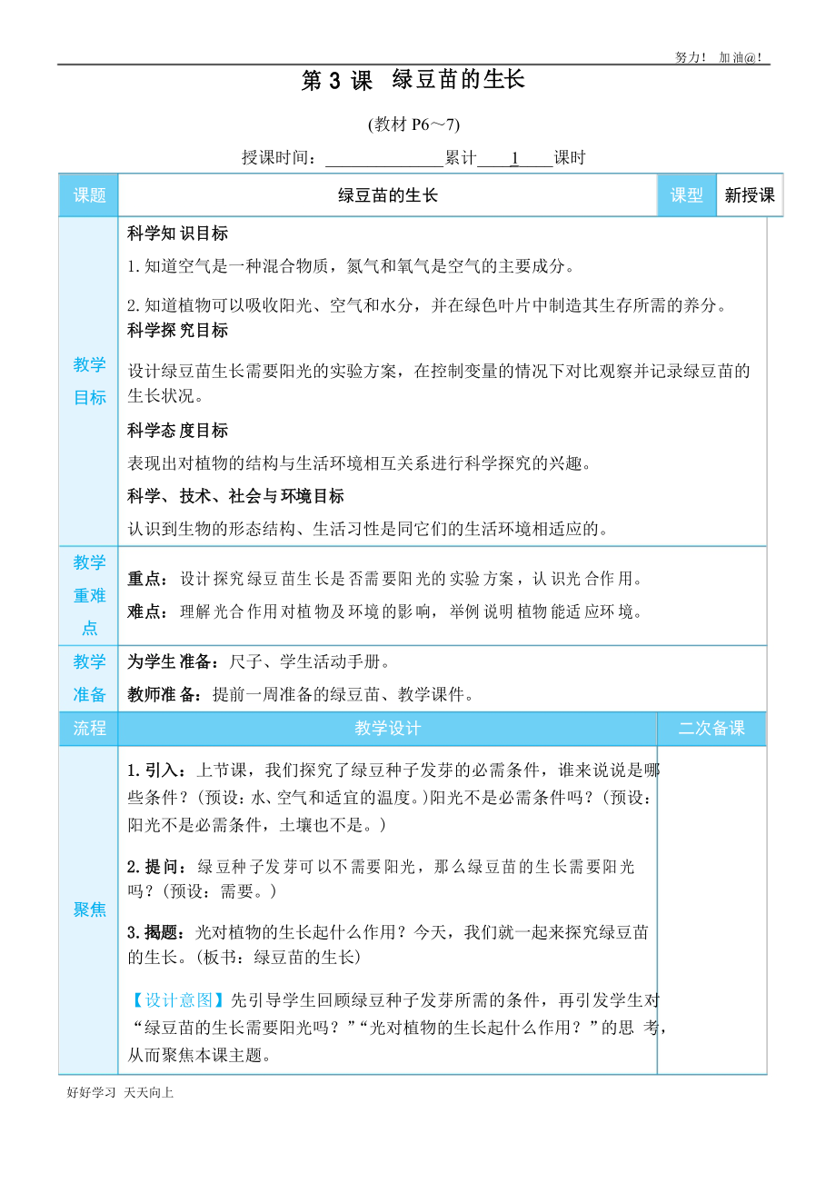 教科版五年級科學(xué)下冊 綠豆苗的生長 名師教學(xué)教案_第1頁