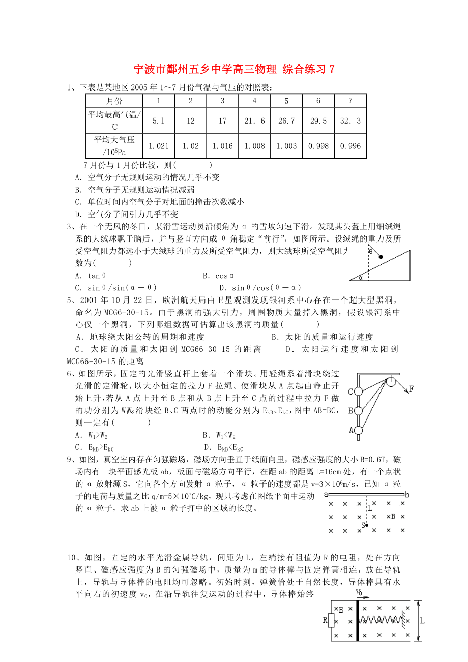 寧波市鄞州五鄉(xiāng)中學(xué)高三物理 綜合練習(xí)7_第1頁(yè)