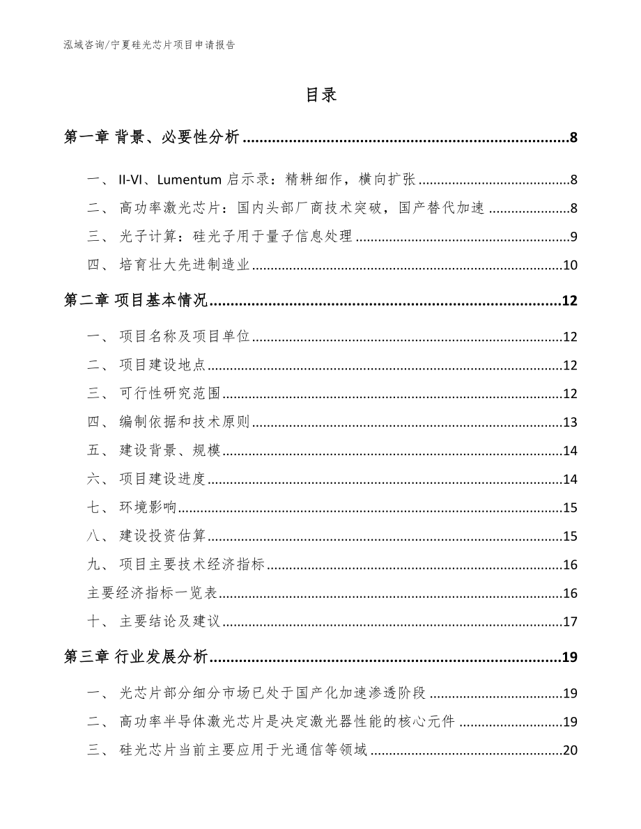 宁夏硅光芯片项目申请报告_范文参考_第1页