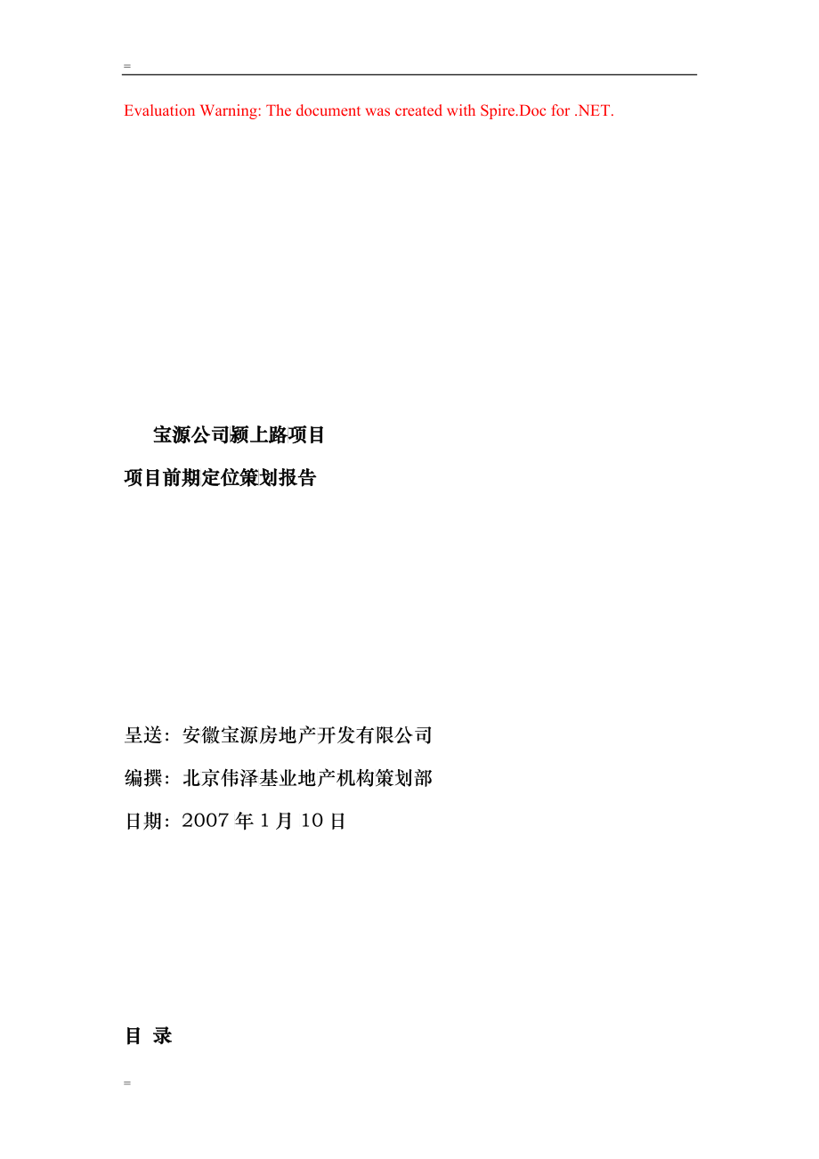宝源公司颍上路项目前期定位策划报告_第1页