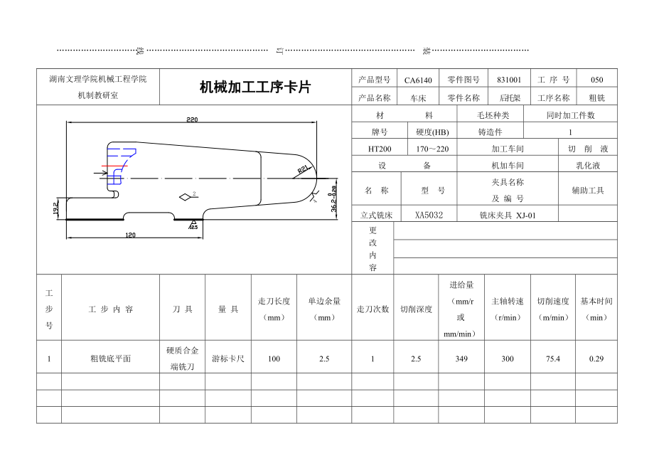 車床后托架工藝及工藝裝備設(shè)計(jì)工序卡 機(jī)械設(shè)計(jì)制造及自動(dòng)化專業(yè)畢業(yè)設(shè)計(jì)_第1頁