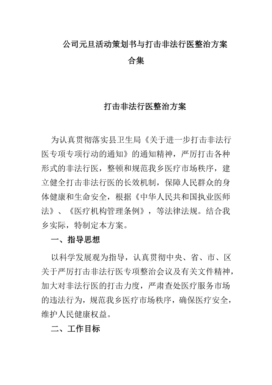 公司元旦活动策划书与打击非法行医整治方案合集_第1页