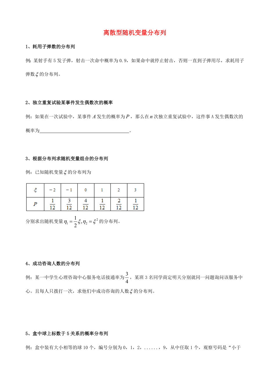 天津市2013屆高三數(shù)學總復習 綜合專題 離散型隨機變量分布列（學生版）_第1頁