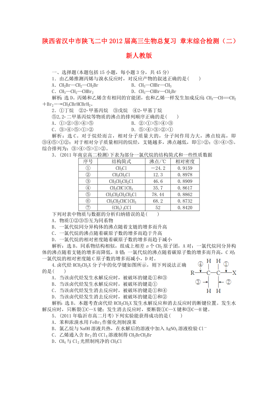 陜西省漢中市陜飛二中2012屆高三生物總復(fù)習(xí) 章末綜合檢測（二） 新人教版_第1頁