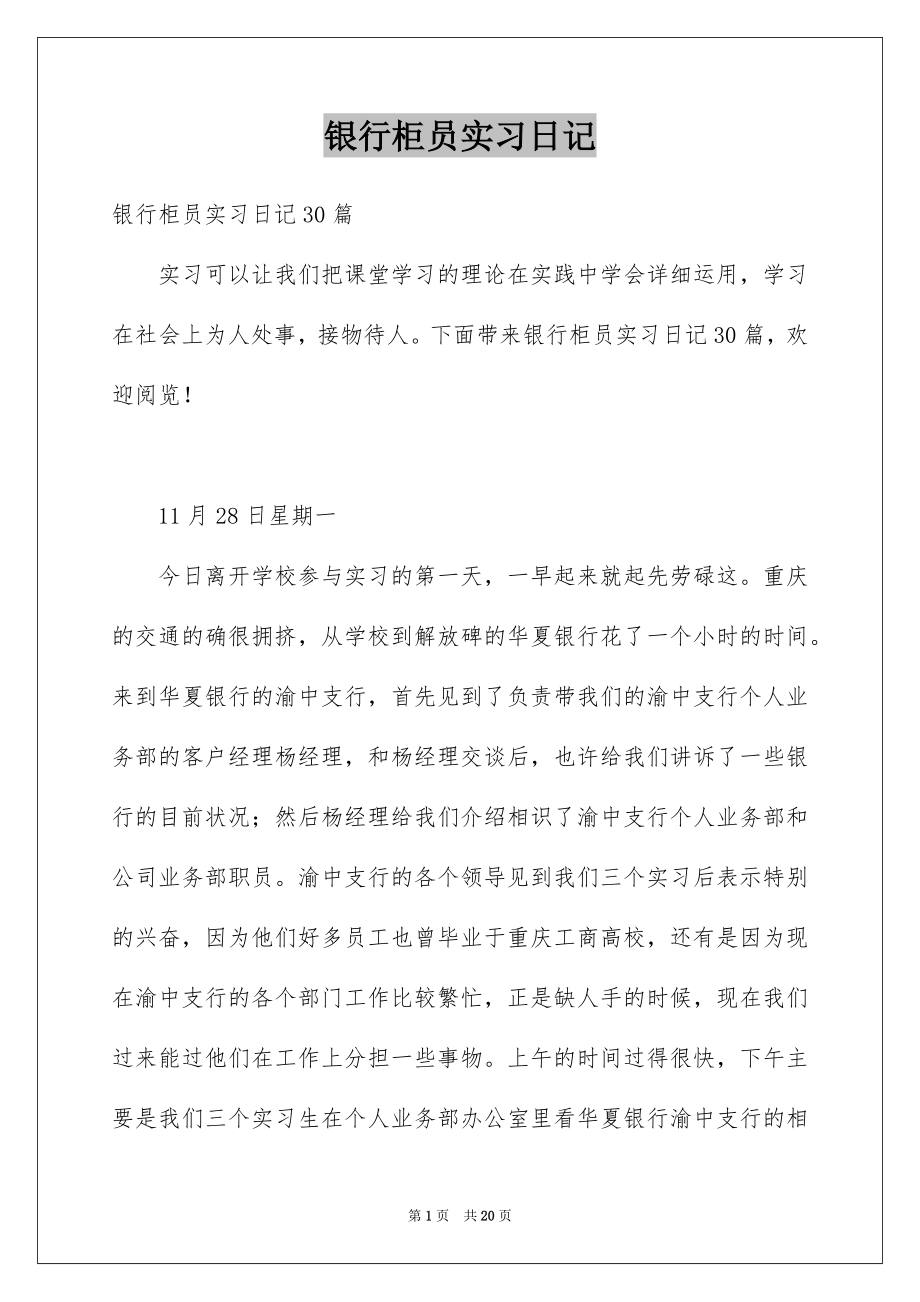 银行柜员实习日记_第1页