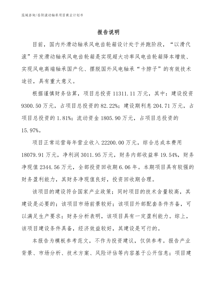 岳阳滚动轴承项目商业计划书_第1页