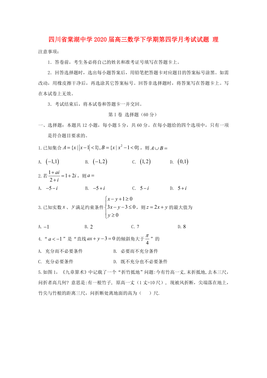 四川省棠湖中学2020届高三数学下学期第四学月考试试题理_第1页