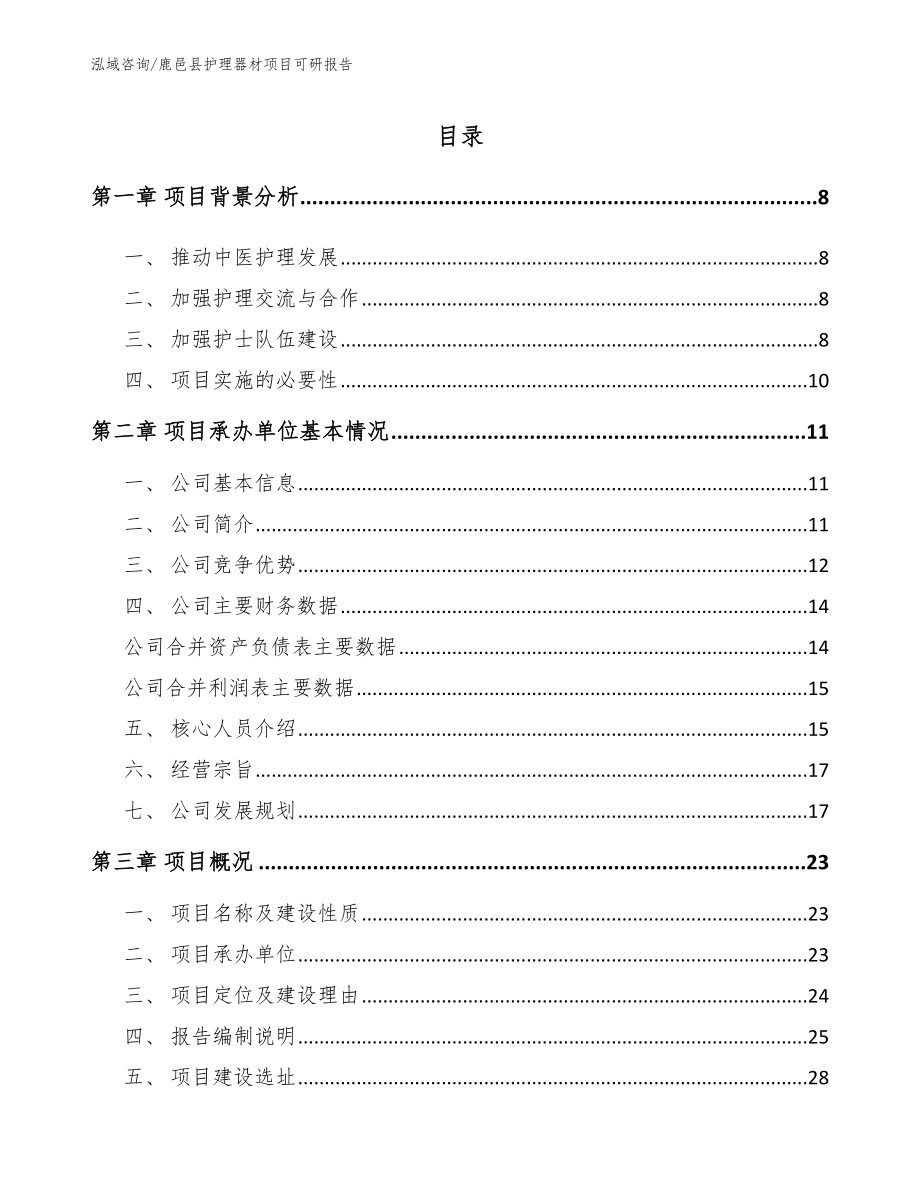 鹿邑县护理器材项目可研报告（参考模板）_第1页