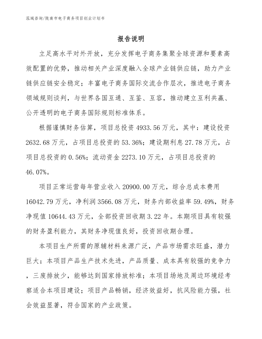 陇南市电子商务项目创业计划书模板范本_第1页