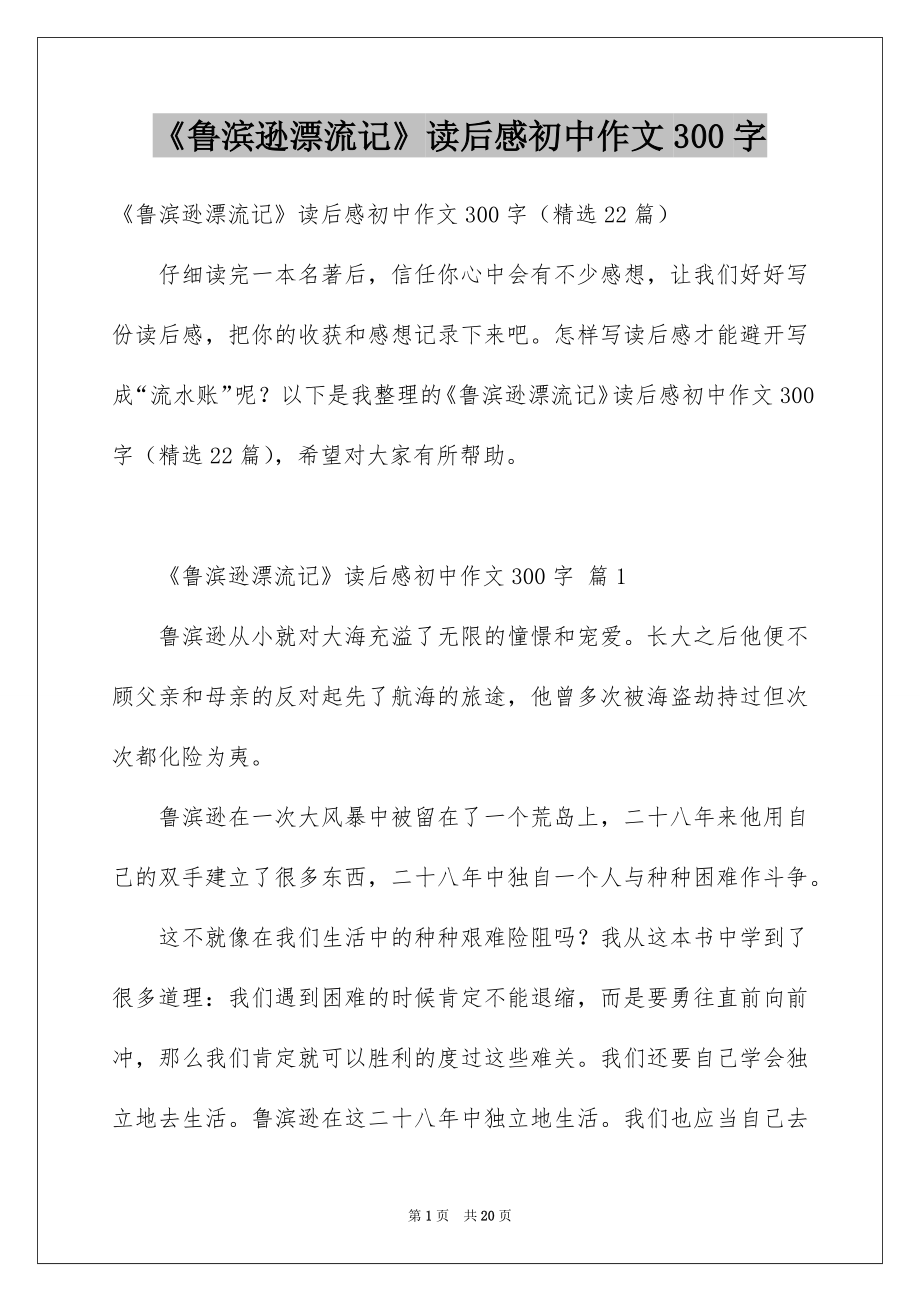 《鲁滨逊漂流记》读后感初中作文300字_第1页