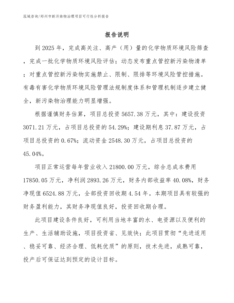 郑州市新污染物治理项目可行性分析报告_第1页