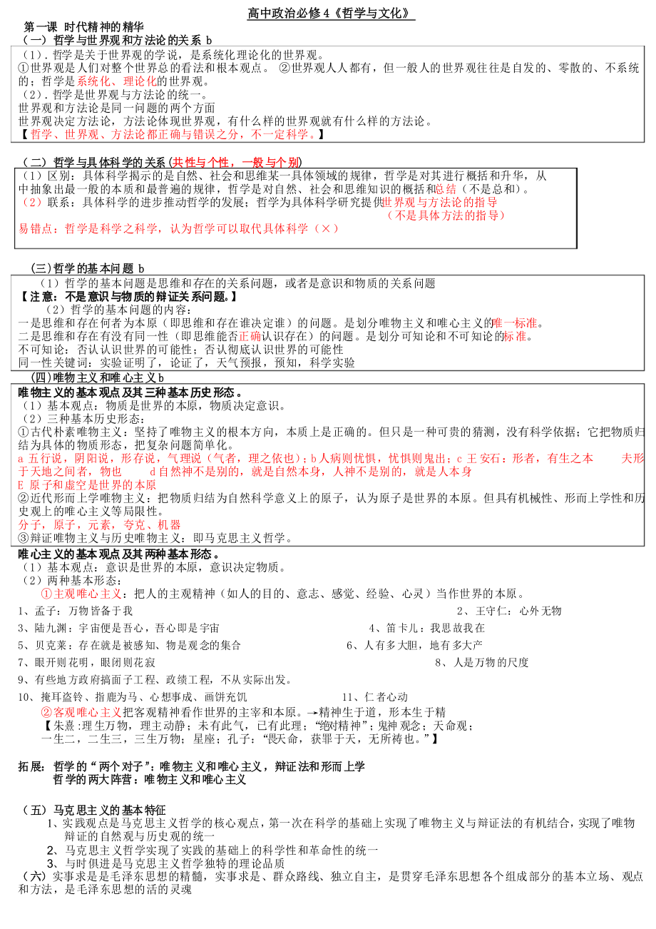 高中政治必修4《哲学与文化》知识点_第1页