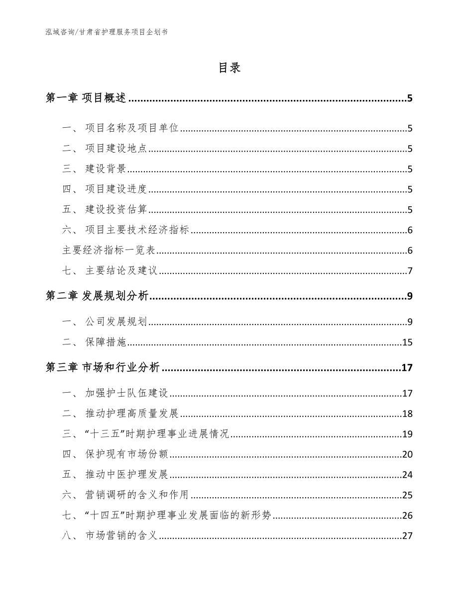 甘肃省护理服务项目企划书_第1页
