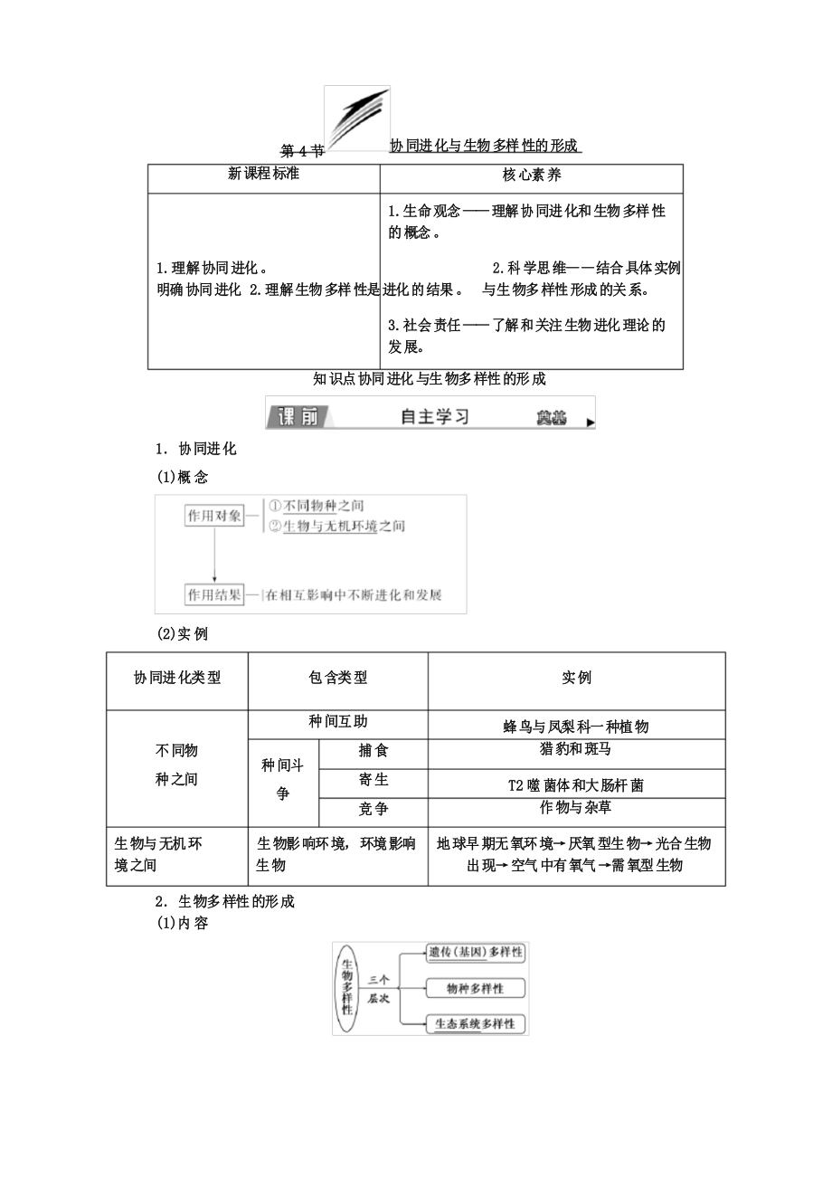 2021-2022學(xué)年 人教版必修二 協(xié)同進(jìn)化與生物多樣性的形成教案(山東、遼寧、湖南版)_第1頁