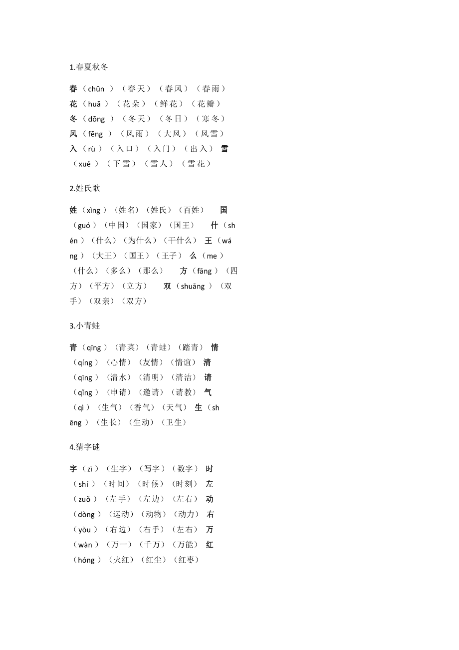 2021新教材部编版一年级语文下册 生字组词汇总_第1页