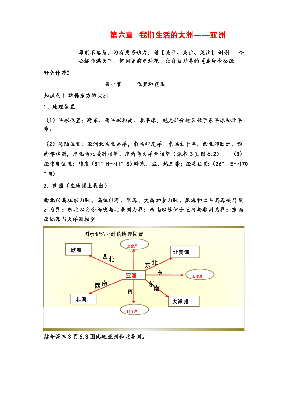 七年級下冊地理第六章 復(fù)習(xí)知識點(diǎn)_第1頁