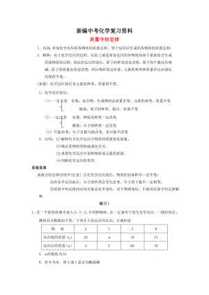 新編河北省滄州市中考化學(xué)第二輪知識(shí)點(diǎn)復(fù)習(xí) 質(zhì)量守恒定律