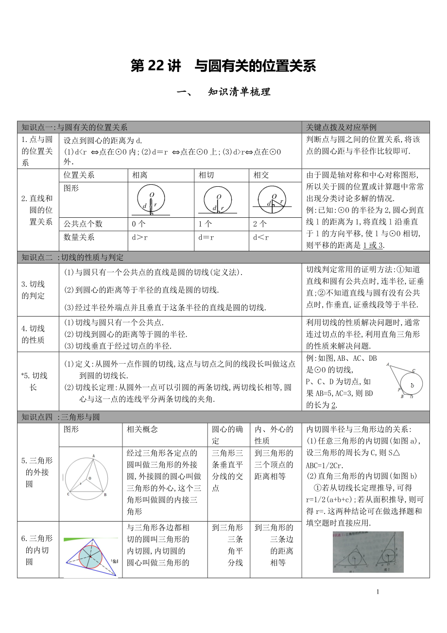 【中考知識(shí)點(diǎn)梳理】第22講-與圓有關(guān)的位置關(guān)系_第1頁(yè)