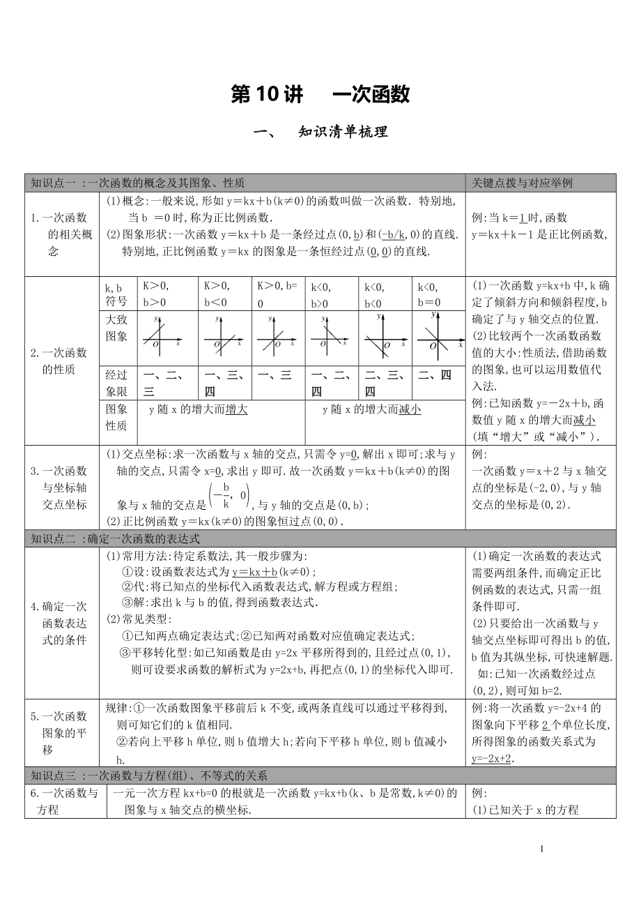 【中考知識(shí)點(diǎn)梳理】第10講-一次函數(shù)_第1頁(yè)