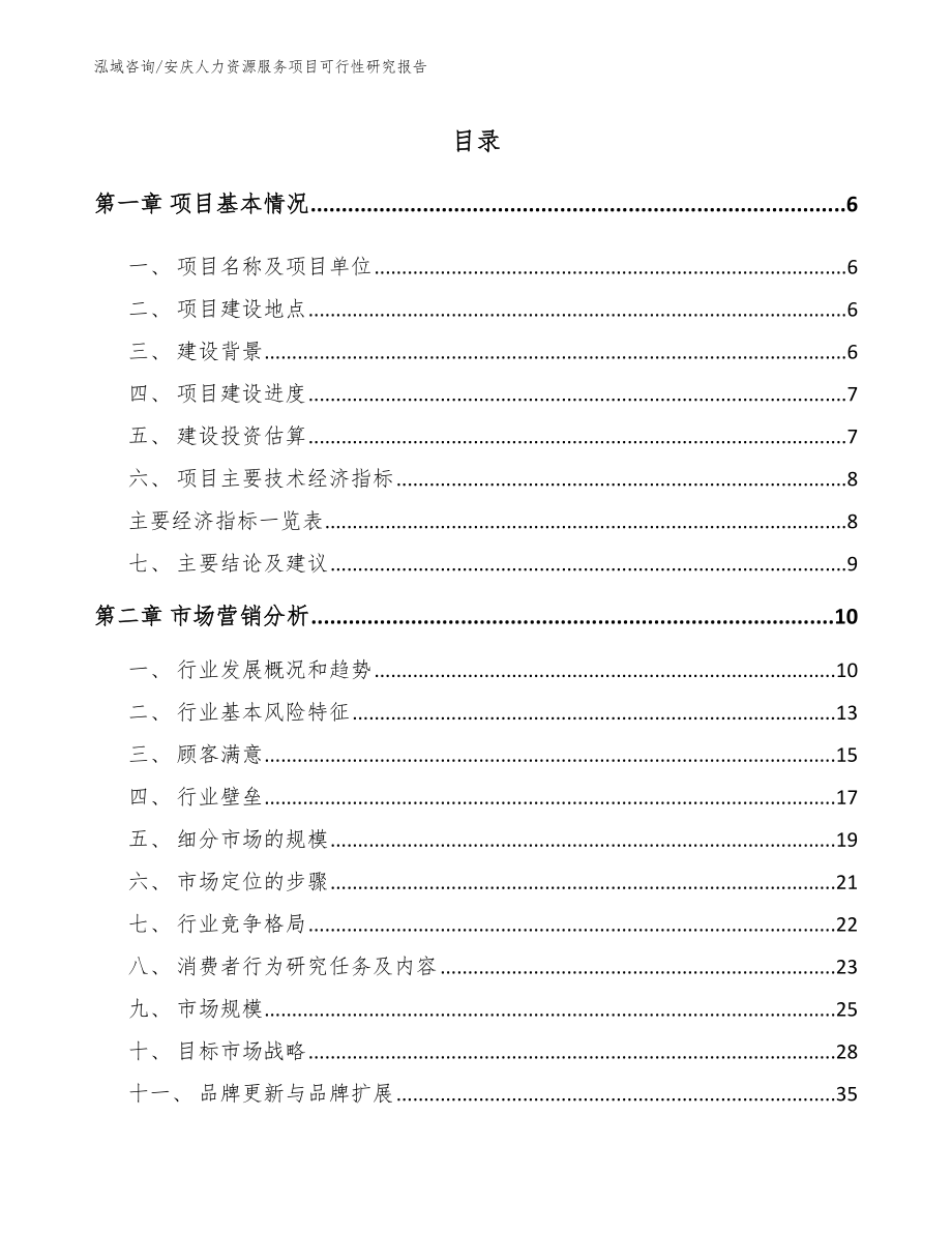 安庆人力资源服务项目可行性研究报告模板参考_第1页