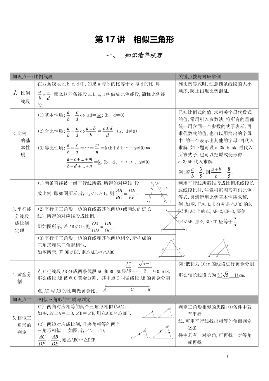 【中考知識點梳理】第17講-相似三角形_第1頁