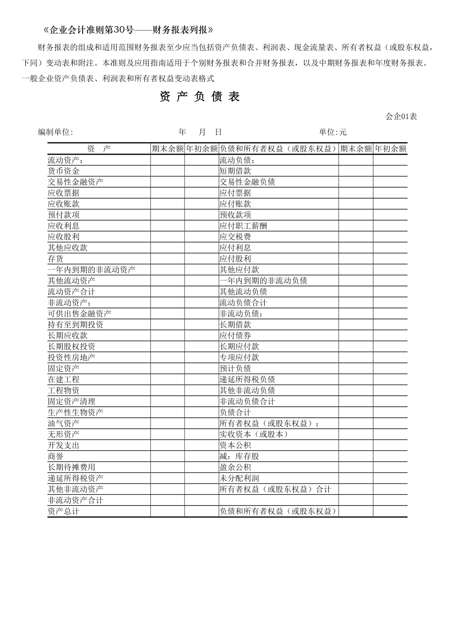 新会计准则全套报表模板_第1页