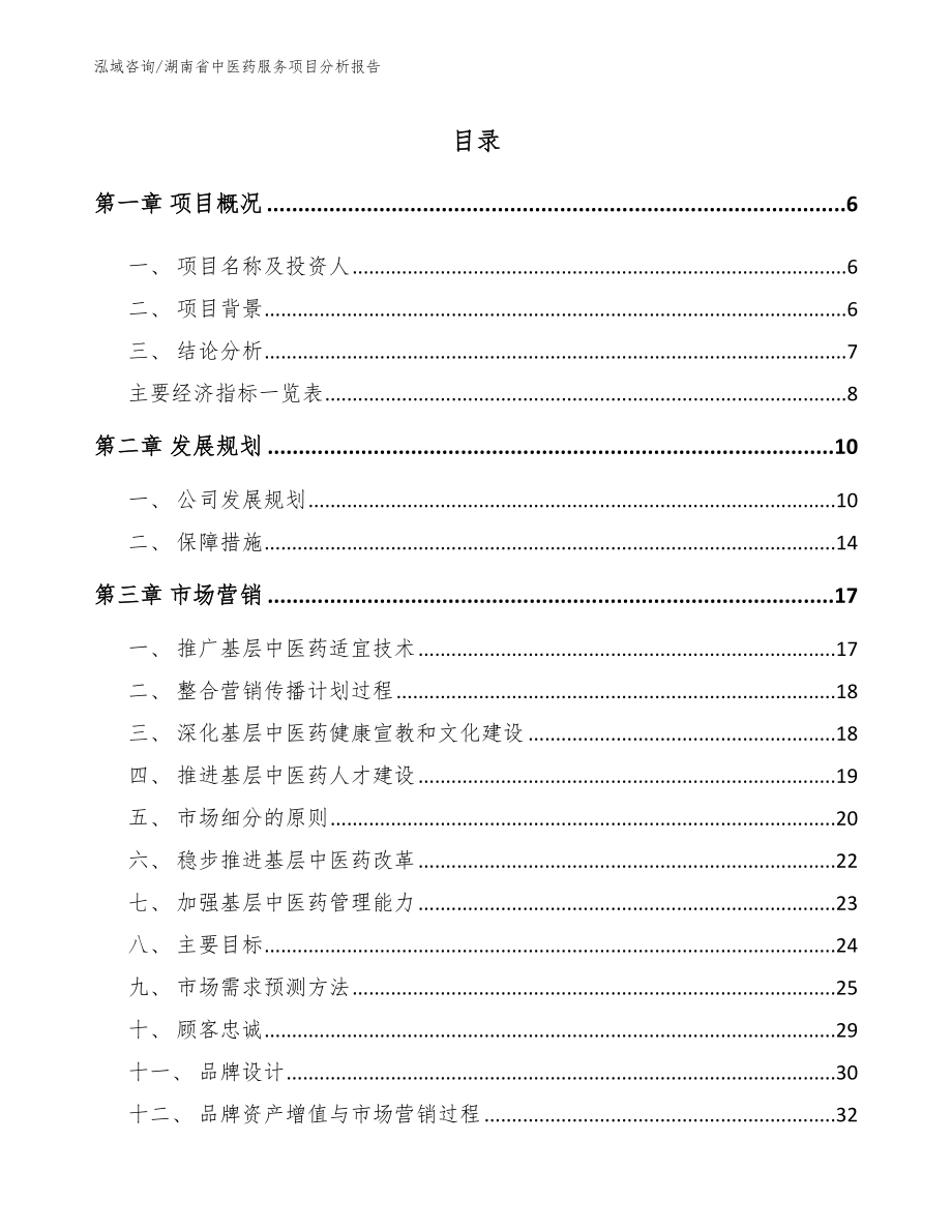 湖南省中医药服务项目分析报告【模板】_第1页