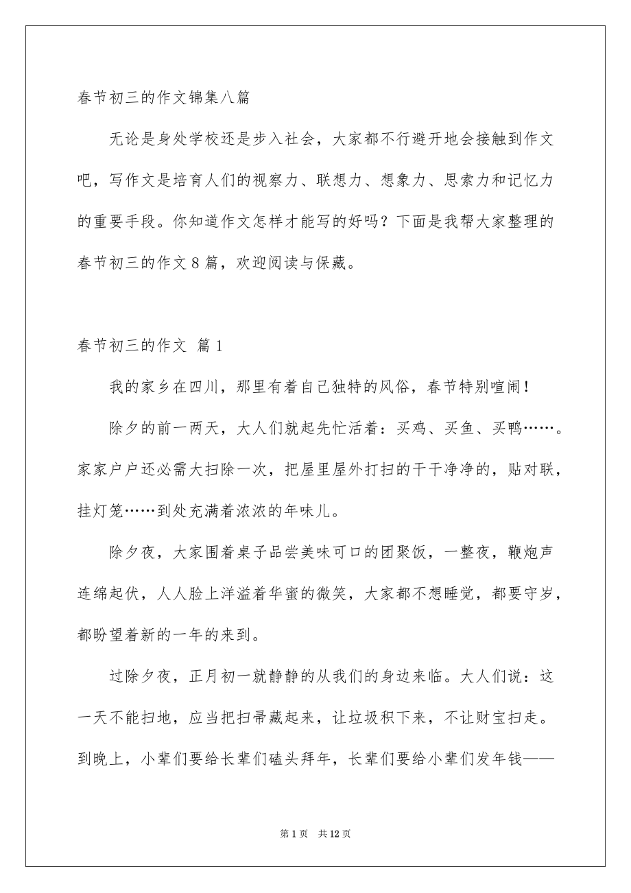 春节初三的作文锦集八篇_第1页