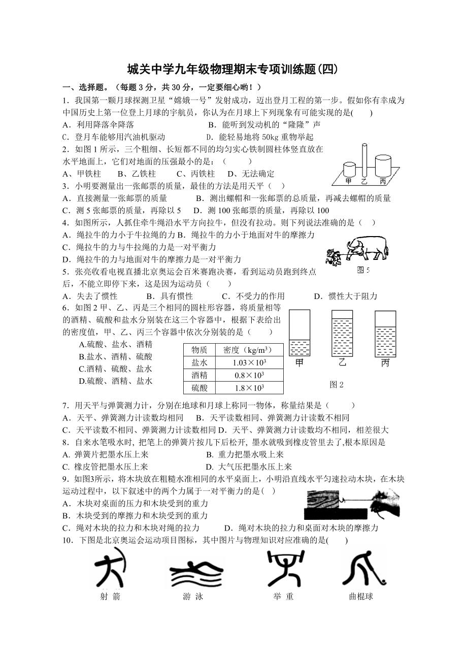 城关中学九年级物理期末专项训练题四_第1页