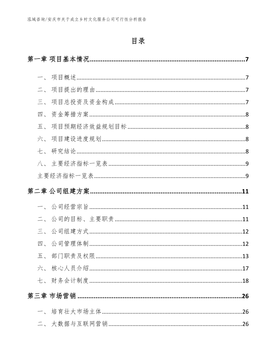 安庆市关于成立乡村文化服务公司可行性分析报告模板范本_第1页