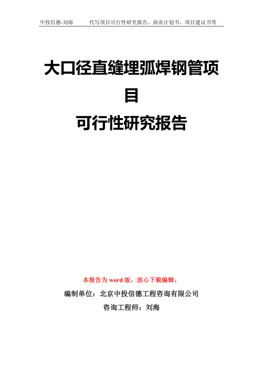 大口徑直縫埋弧焊鋼管項目可行性研究報告模板-立項備案拿地_第1頁