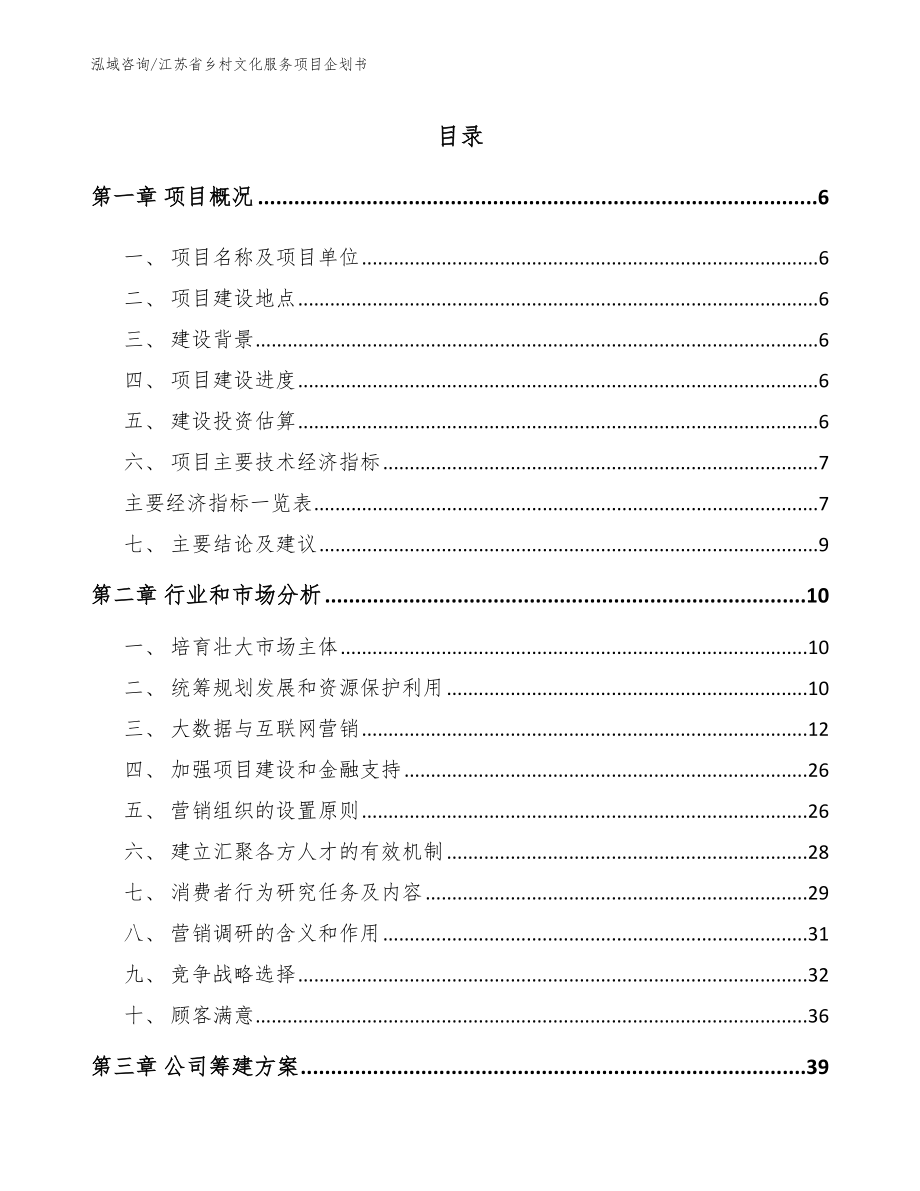 江苏省乡村文化服务项目企划书_参考模板_第1页