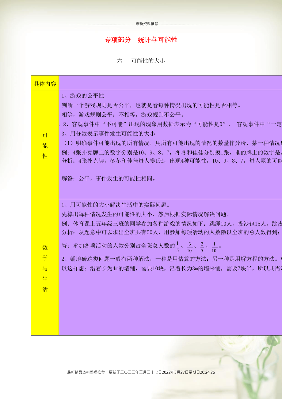 五年级数学上册 教材梳理 专项部分 统计与可能性 北师大版(共1页DOC)_第1页