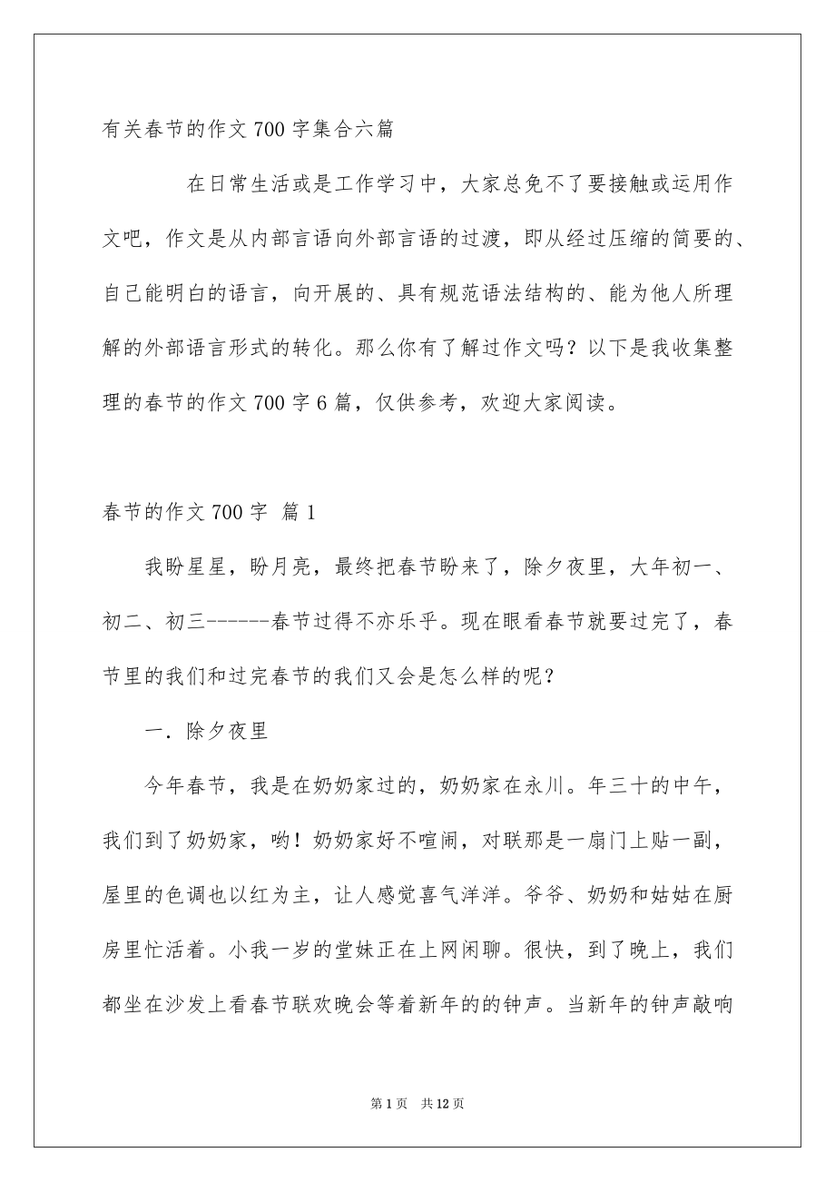 有关春节的作文700字集合六篇_第1页