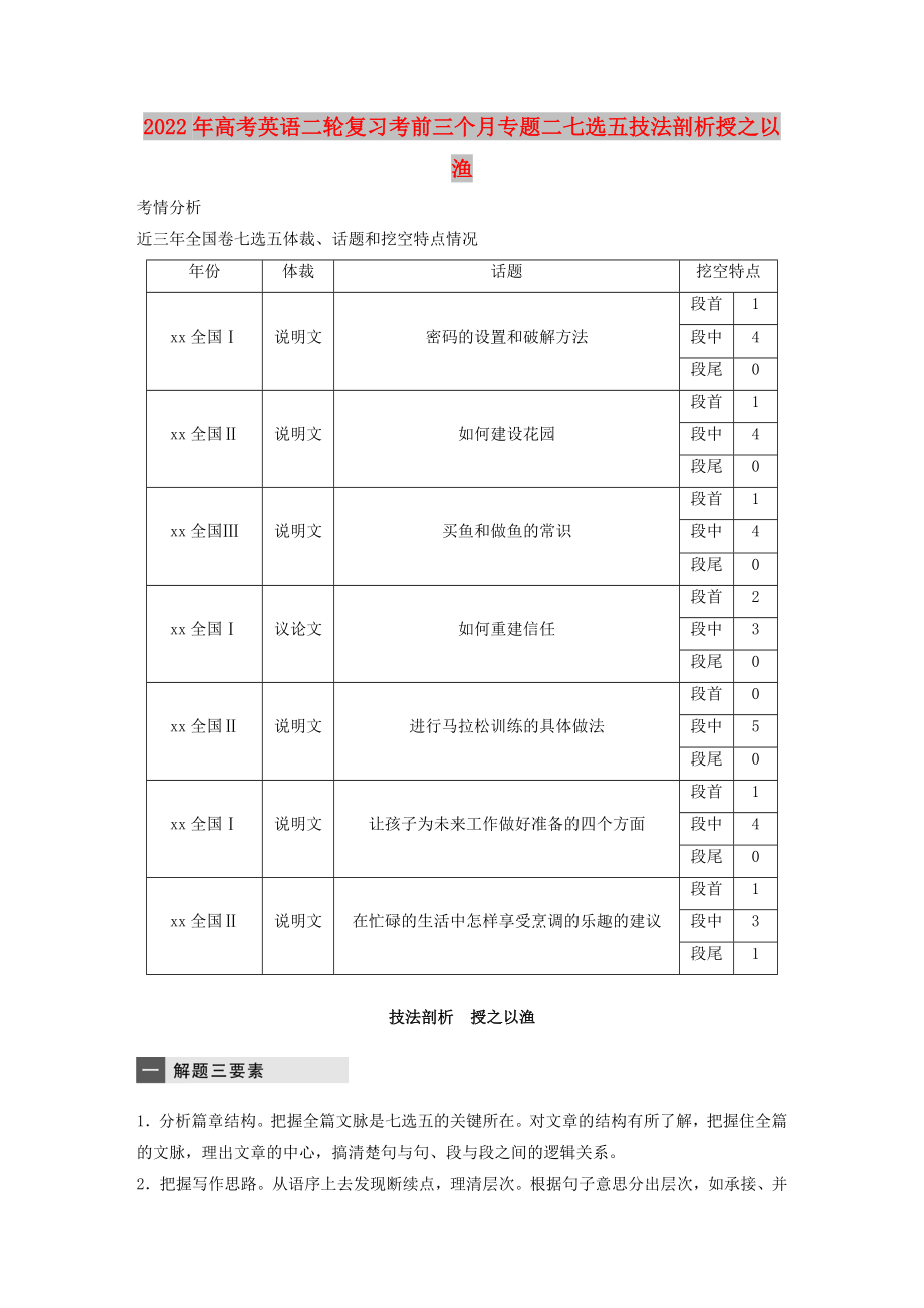 2022年高考英語二輪復(fù)習(xí)考前三個月專題二七選五技法剖析授之以漁_第1頁