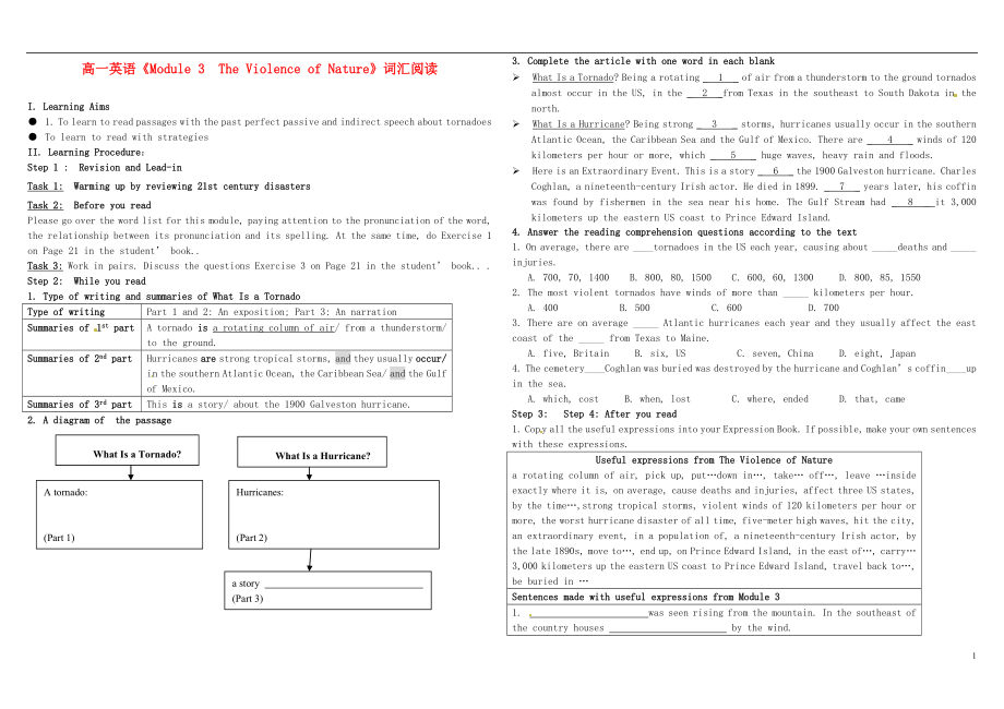 高一英語《Module 3The Violence of Nature》詞匯閱讀_第1頁