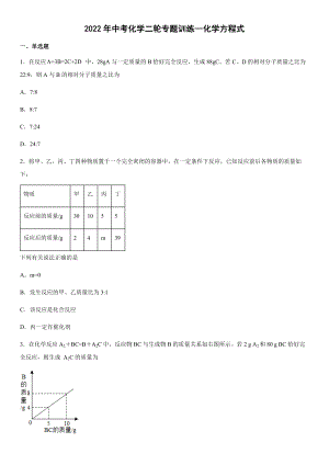 2022年中考化學(xué)二輪專題訓(xùn)練-- 化學(xué)方程式（word版有答案）