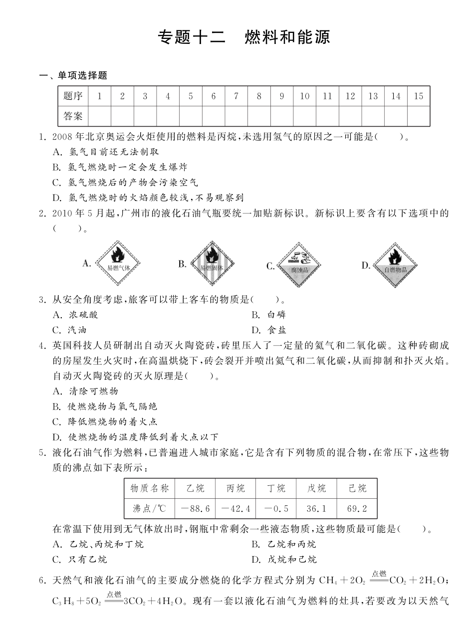 （新課標(biāo)）2013年中考化學(xué) 專題強(qiáng)化訓(xùn)練 專題十二 燃料和能源（pdf） 新人教版_第1頁(yè)