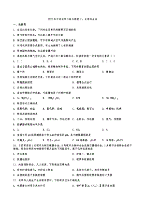 2022年中考化學二輪專題復習 化學與生活（word版有答案）